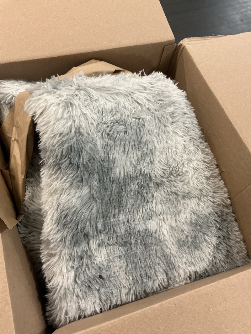 Condition photo showing As Is for large shag area rugs 5 x 8, tie-dyed plush fuzzy rugs for living room, ultra soft fluffy furry rug for bedroom, indoor carpet nursery rugs for kids room home decor, light grey tie-dyed light grey 5 x 8 ft
