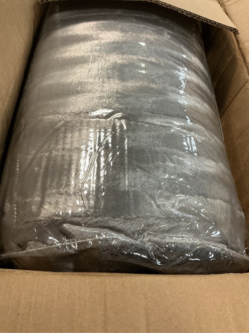 Condition photo showing New/Like New for Madison Park Duke Luxe Faux Fur Reversible Comforter Set, Soft Plush Reverse, Modern Down Alternative Filling Cozy Bedding, Box Quilted Warm Cover, Matching Shams, King/California King, Grey 3 Piece Grey King/California King