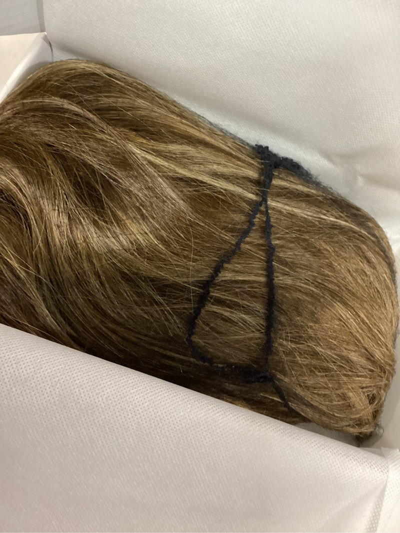 Condition photo showing New/Like New for ellors 10 inch human hair wig with bangs for women – short bob real hair wig, brown mixed blonde, so