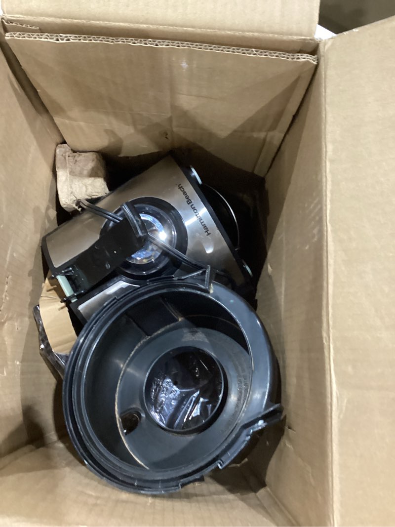 Condition photo showing As Is for hamilton beach juicer machine, big mouth 3” feed chute for whole fruits and vegetables, easy to clean, centrifugal extractor, vegetable & fruit juicer, bpa free, 800w motor, black black 800w motor
