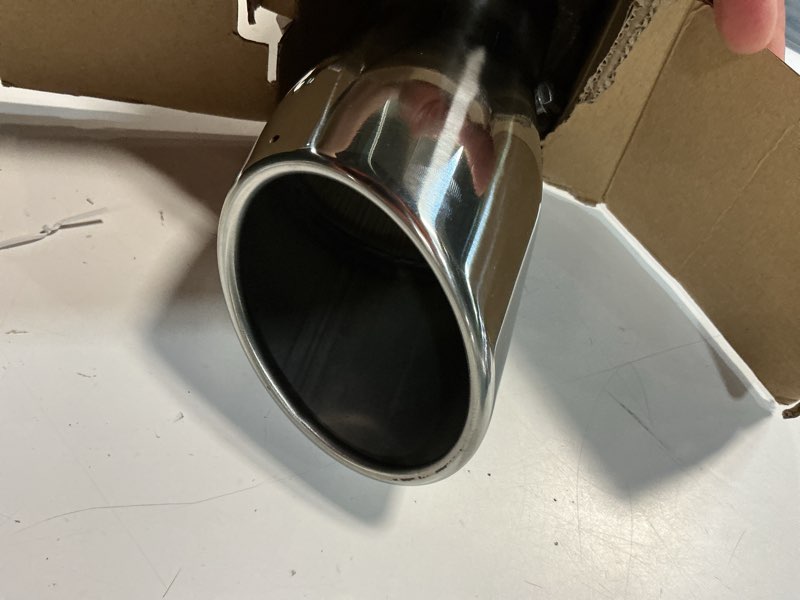 Condition photo showing Good Condition for a-karck exhaust tip 2.5" inlet to 3.5" outlet, 7" overall length polishing bolt on exhaust tailpipe tip protect tailpipe 2.5"inlet 3.5"outlet-7"long sliver