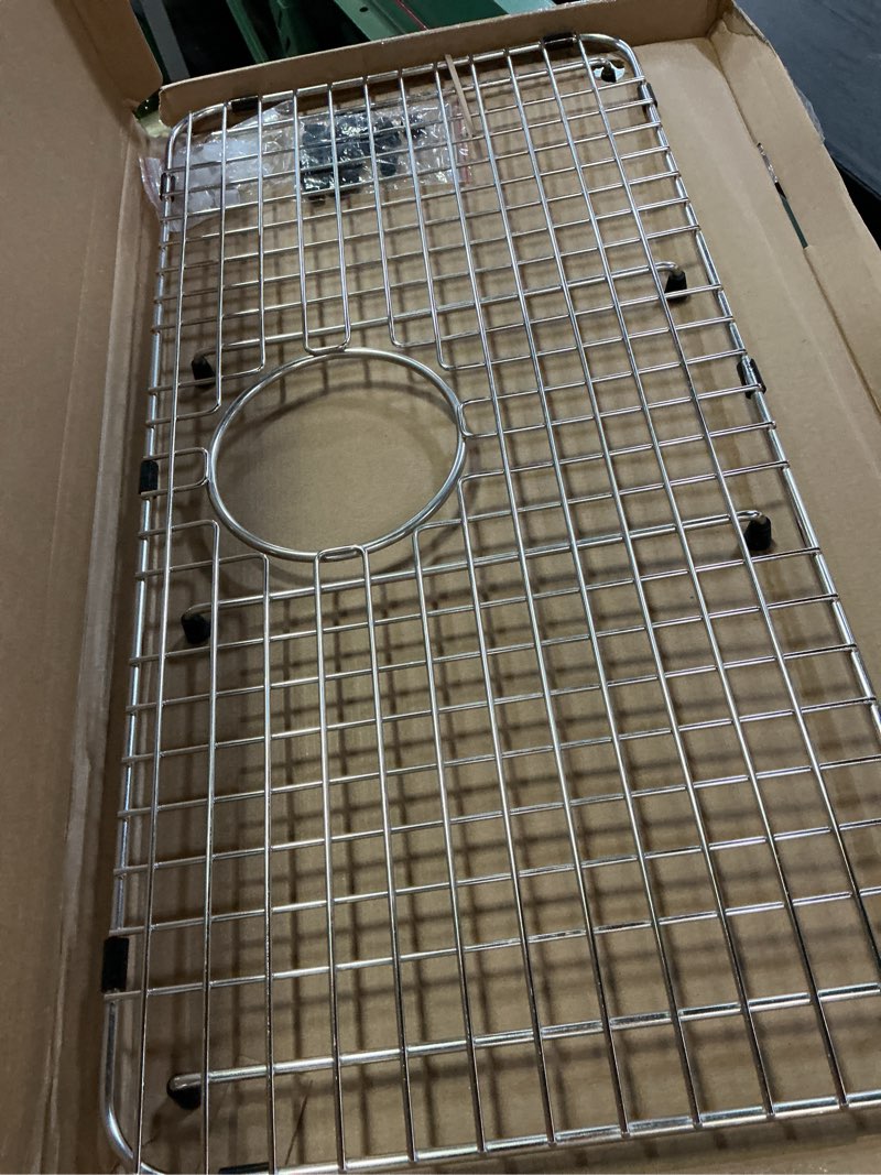 Condition photo showing Good Condition for serene valley sink bottom grid 25-1/4" x 12-1/2“, rear drain with corner radius 1-1/2", sink protector ndg2513r
