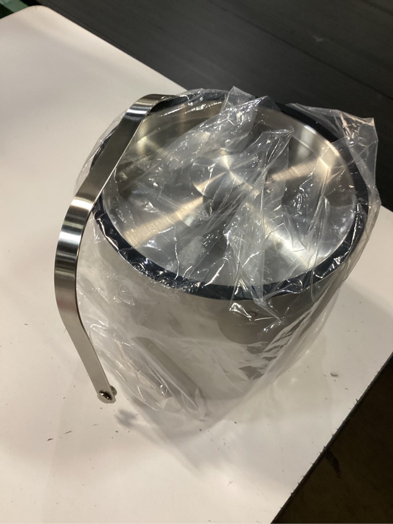 Condition photo showing Good Condition for ice bucket, 4l double wall insulated ice bucket with lid,scoop,tongs- inner layer 304 stainless steel ice container keep ice frozen longer- ideal for cocktail bar,parties,chilling beer win