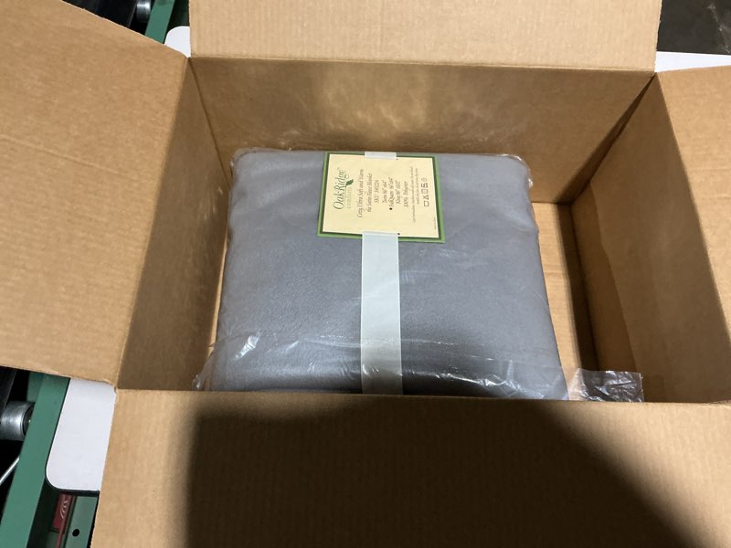 Condition photo showing New/Like New for oakridge satin fleece blanket, full/queen, twin or king size – 100% polyester lightweight fabric and cozy satin binding edges in tightly folding travel blanket, grey full queen grey