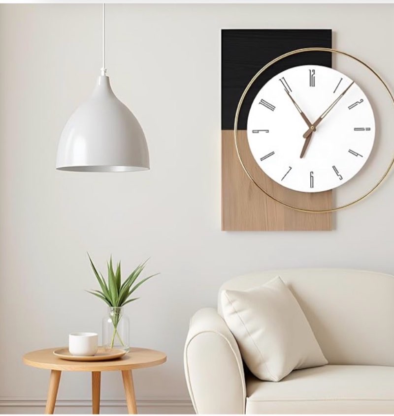  19x16 Inch Modern Silent Wall Clock Battery Operated, Wooden Farmhouse Decorative Clocks for Living Room, Bedroom, Kitchen, Office & Hallway – Non-Ticking Quiet Design