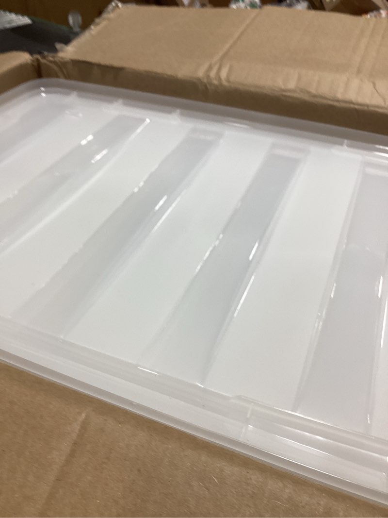 Condition photo showing New/Like New for IRIS USA WeatherPro 31 Qt Storage Bins with Lids, 6 Pack, BPA-Free Plastic Gasket Box with Tight Latch and Seal, Stackable Nestable Tote Tub - Clear/Black 31 Qt. - 6 Pack