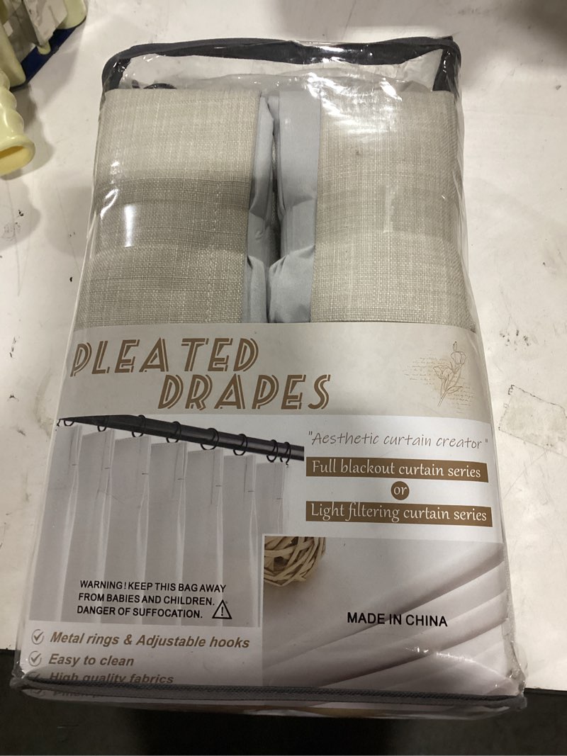 Condition photo showing Good Condition for Memory Trained Pinch Pleated Nursery Curtains 78 Inches Long 2 Panels Set, Greyish Beige Blackout Natural Linen Double Layer Heat Blocking Noise Cancelling Rustic Window Drapes for Kids Room Hook Ring Greyish Beige 40"W x 78"L (Pack of 2)