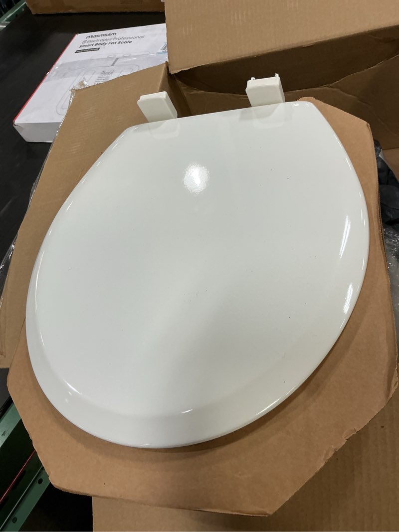 Condition photo showing As Is for wssrogy toilet seat elongated with slow close hinges, four bumpers never loosen and easily remove, two sets of parts, plastic, white elongated white - adult seat