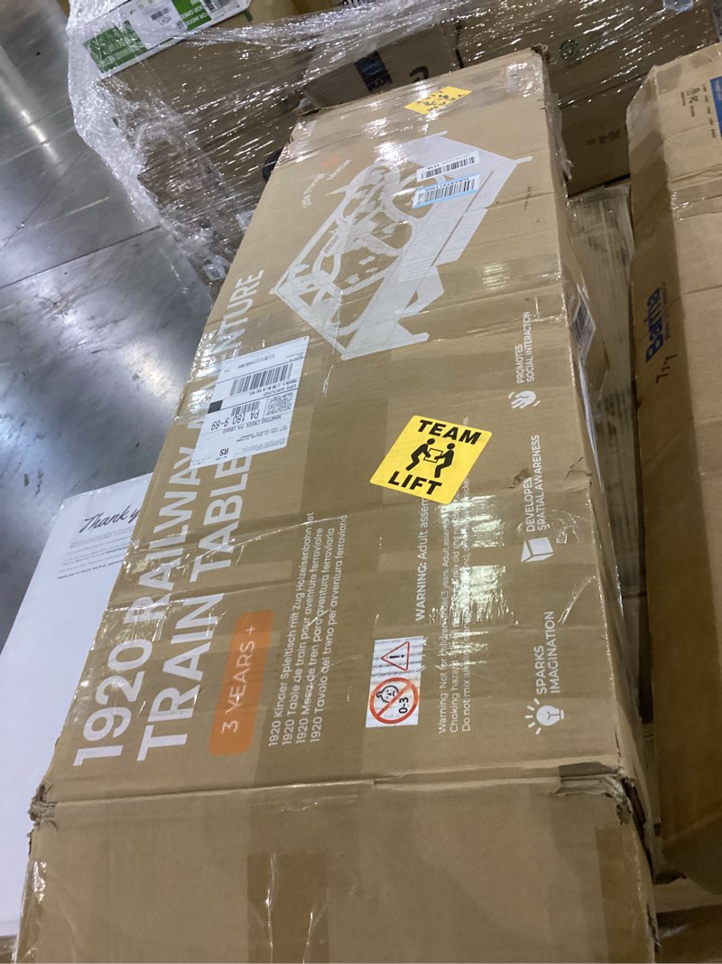 Condition photo showing As Is for Tiny Land Large Wooden Train Table (47.9”x35.2”), 100PCS Train Set, 3 Storage Bins, Activity Playset for Kids Ages 3+