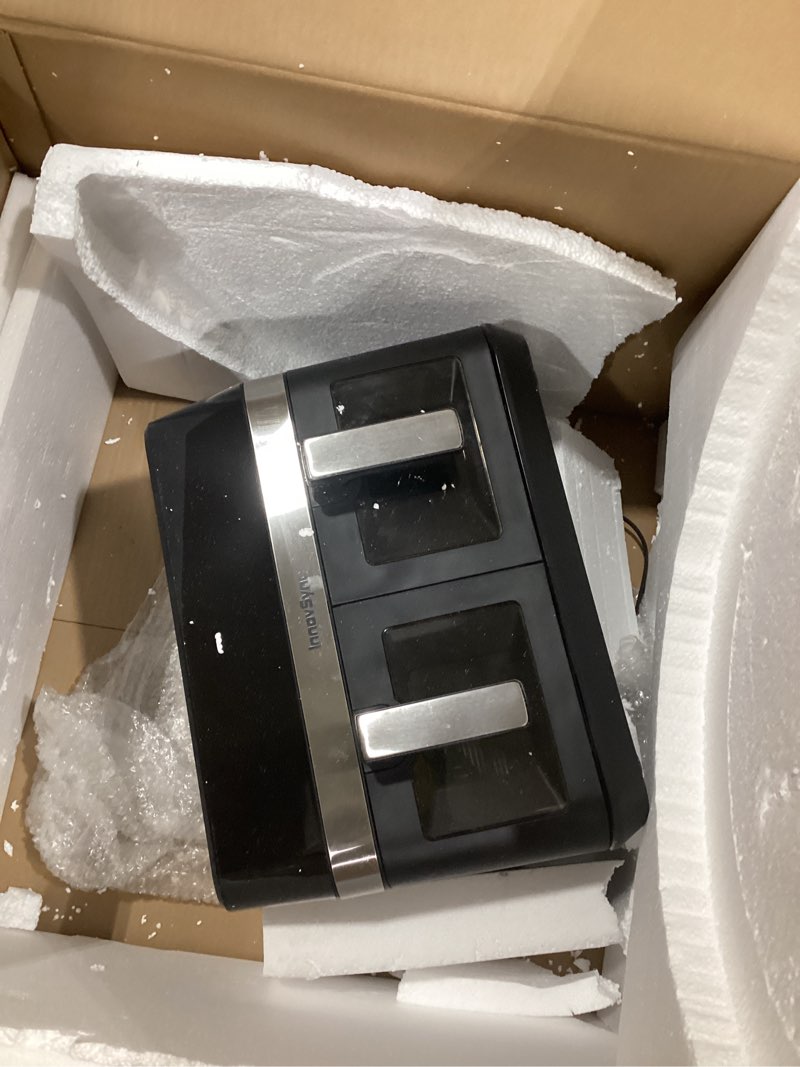 Condition photo showing As Is for 12qt large dual air fryer, black .one stock cant pull out