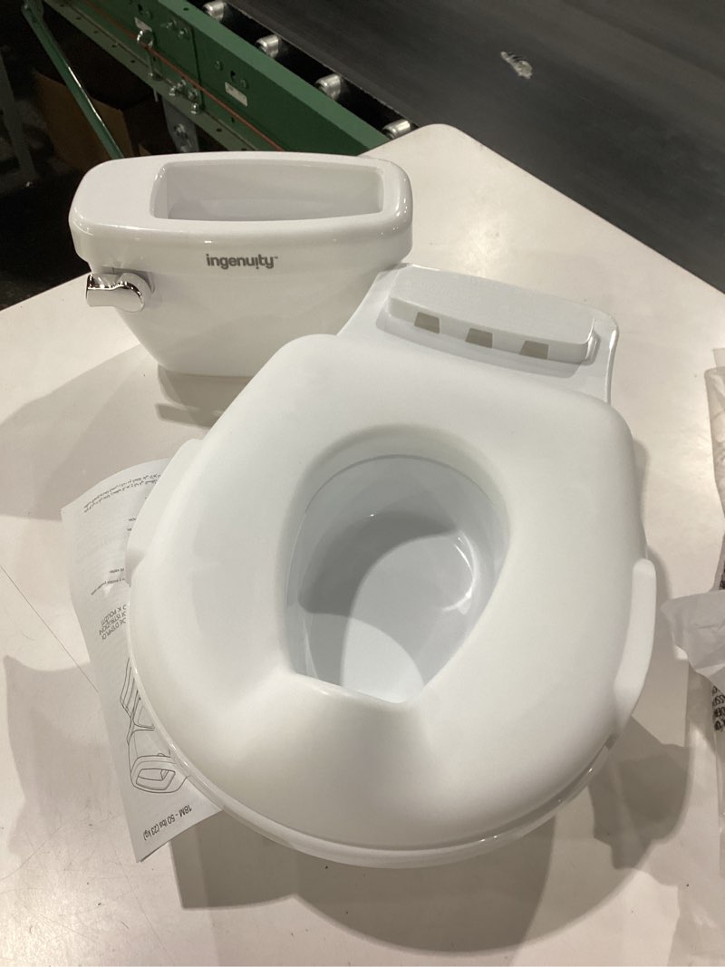 Condition photo showing New/Like New for summer infant by ingenuity my size potty pro in white, toddler potty training toilet, lifelike flushing sound, for ages 18 months+, up to 50 pounds