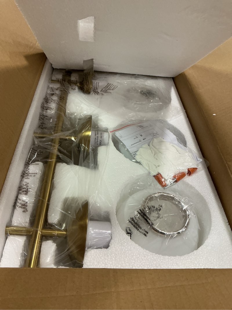 Condition photo showing Good Condition for Gold Bathroom Light Fixtures, 3-Light Bathroom Vanity Light Over Mirror, Modern Vanity Lighting Fixtures with Milky White Globe Glass Shade, 22.4 inch Wall Sconce Light (Exclude E26 Bulb) Gold 3-Light