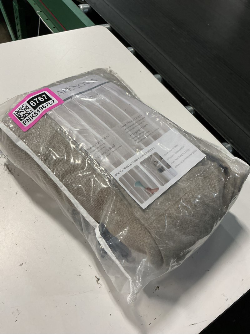 Condition photo showing Good Condition for burlap flax linen curtains pinch pleated 84 inch long 2 panels for living room bedroom taupe thick linen textured semi sheer rustic farmhouse back tab pleat drapes with hooks floor to ceiling curtains