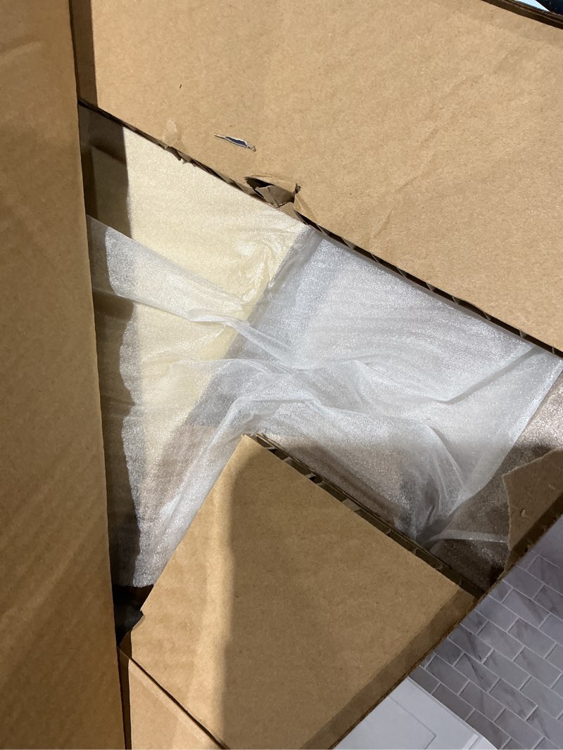 Condition photo showing As Is for hampton bay avondale 15 in. w x 24 in. d x 34.5 in. h ready to assemble plywood shaker base kitchen cabinet in alpine white
