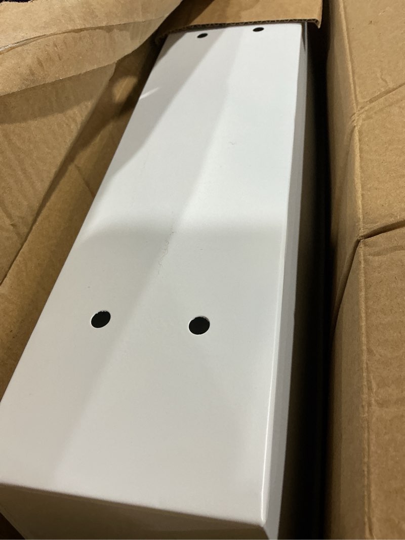Condition photo showing As Is for 3 pack metal railing planters, 16 inch large rectangular hanging flower pots with detachable hooks & drainage holes, fits rails up to 2.5", galvanized iron window box for balcony garden - white white 3 pack, 16.1"l x 5.1"w x 5.1"h