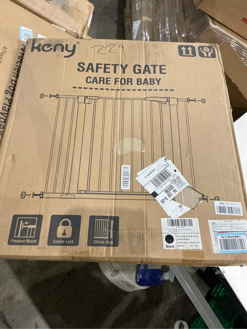 Condition photo showing New/Like New for keny 29.7"-46" baby gate for stairs, auto close dog gates for doorways, pressured mounted no drilling pet gate extra wide, one-hand opening dual lock stair gate, indoor kids necessities, black
