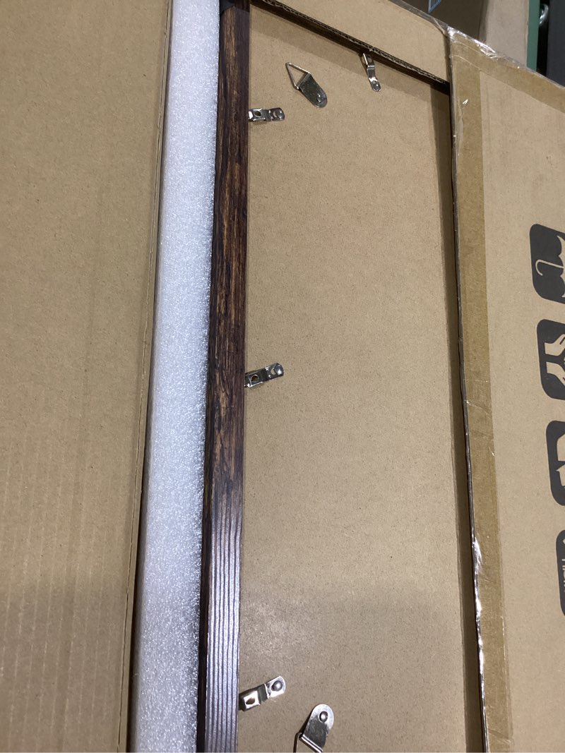 Condition photo showing Good Condition for ccdcc 14x20 Poster Frame Set of 2, 14 x 20 Wood Picture Frames with Mat for 12x18, Wooden Photo Frame with Tempered Glass Cover for Wall Mounting Display,Rustic Brown