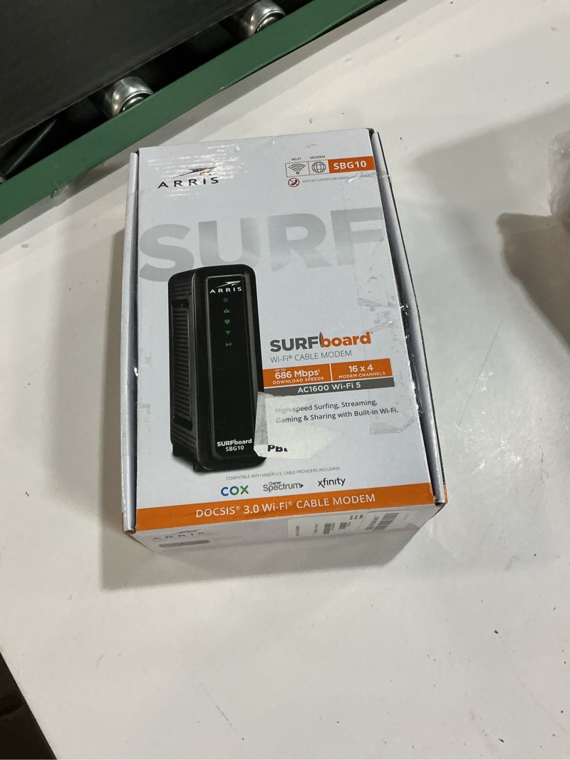 Condition photo showing New/Like New for Arris (SBG10) - Cable Modem Router Combo - DOCSIS 3.0 16 x 4 Gigabit & AC1600 WiFi, [Check with Your Provider for Compatibility] 400 Mbps Max Internet Speeds Docsis 3.0 16x4 Modem | AC1600 Solid