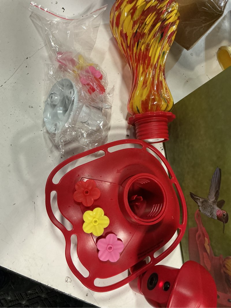 Condition photo showing As Is for smart glass hummingbird feeder with camera, solar powered 2k hd hummingbird feeders for outdoors hanging, ai identifies & auto recording, leak-proof ant & bee proof, ideal gift for bird lovers