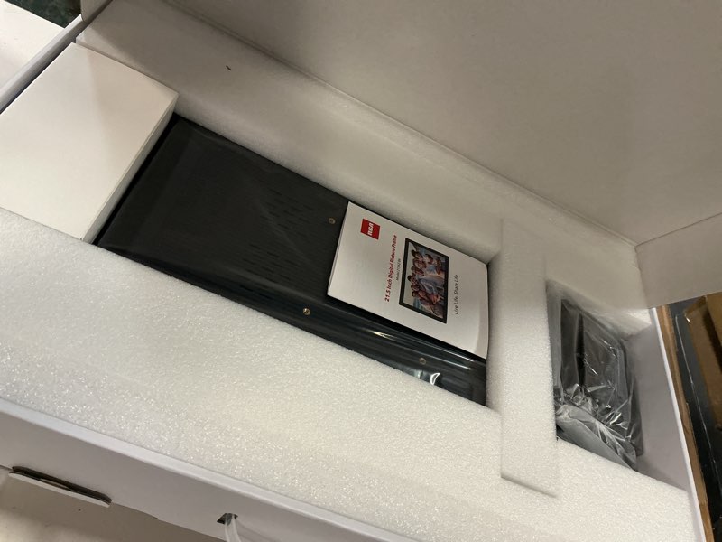 Condition photo showing As Is for RCA 10.1” WiFi Digital Picture Frame, Electronic Photo Frames 32GB Storage, HD IPS Touch Screen WiFi Frame/Auto Rotate/Wall Mounted, Easy Setup in Uhale App to Share Photo/Video Anytime (Black) Black&White-1Pack