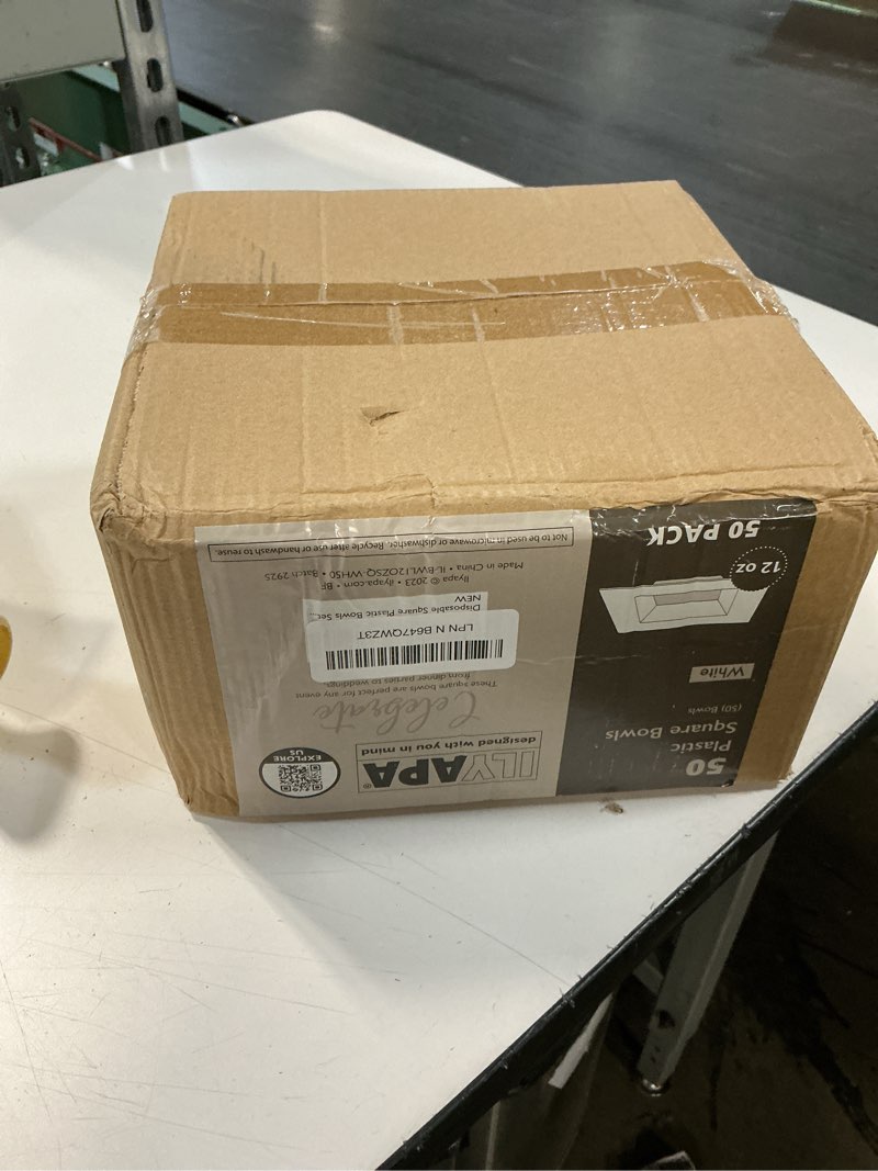 Condition photo showing New/Like New for ilyapa 100 pack 12 ounce silver plastic bowls, 12 oz heavy duty disposable plastic bowls, 12oz salad, soup and dessert bowl, wedding, party brunch, silver glitter set of 100 12 oz - silver glitter