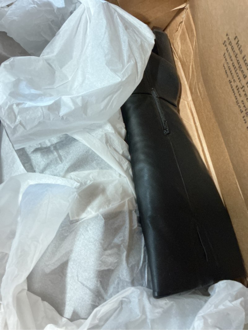 Condition photo showing Good Condition for amazon essentials women's tall boots with chunky block heel 10 wide black faux leather