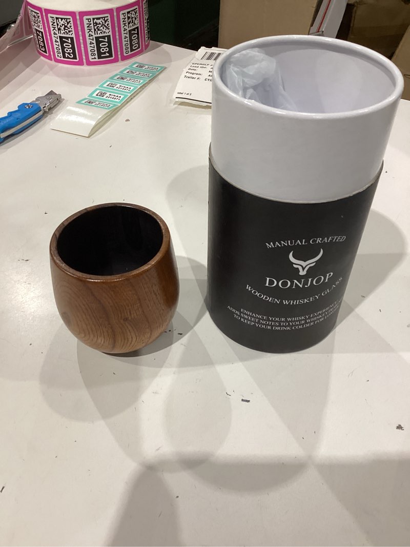 Condition photo showing As Is for Charred Wooden Bourbon Drinking Glass,Handcrafted Whiskey Glasses for Men,Great Anniversary Birthday Gifts for Men, Him, Dad, Husband, or Brother 10OZ 2 PACK Charred 2PACK