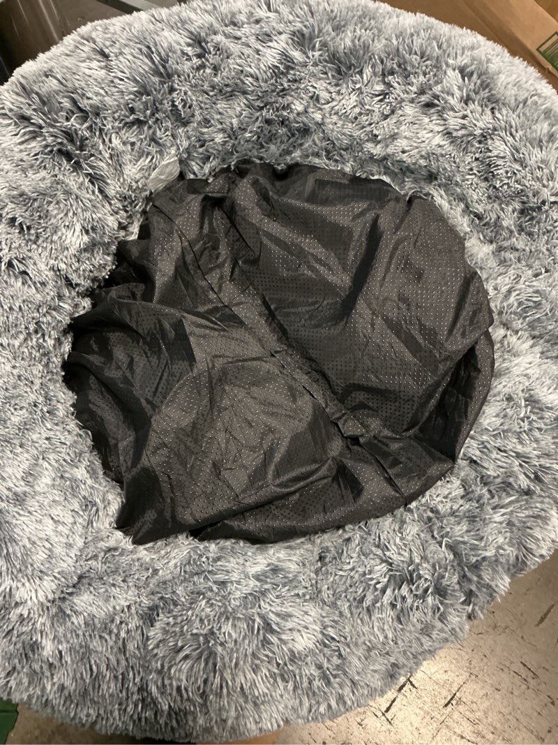 Condition photo showing Good Condition for 36 inches donut dog bed for large dogs - calming fluffy round pet bed with removable & washable cover,fits up to 80 lbs pets (dark grey,large) 36.0"l x 36.0"w x 8.0"th dark grey