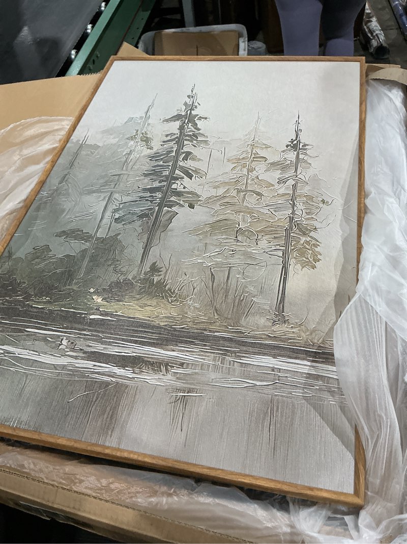 Condition photo showing As Is for large framed neutral abstract landscape wall art for living room,pack 3