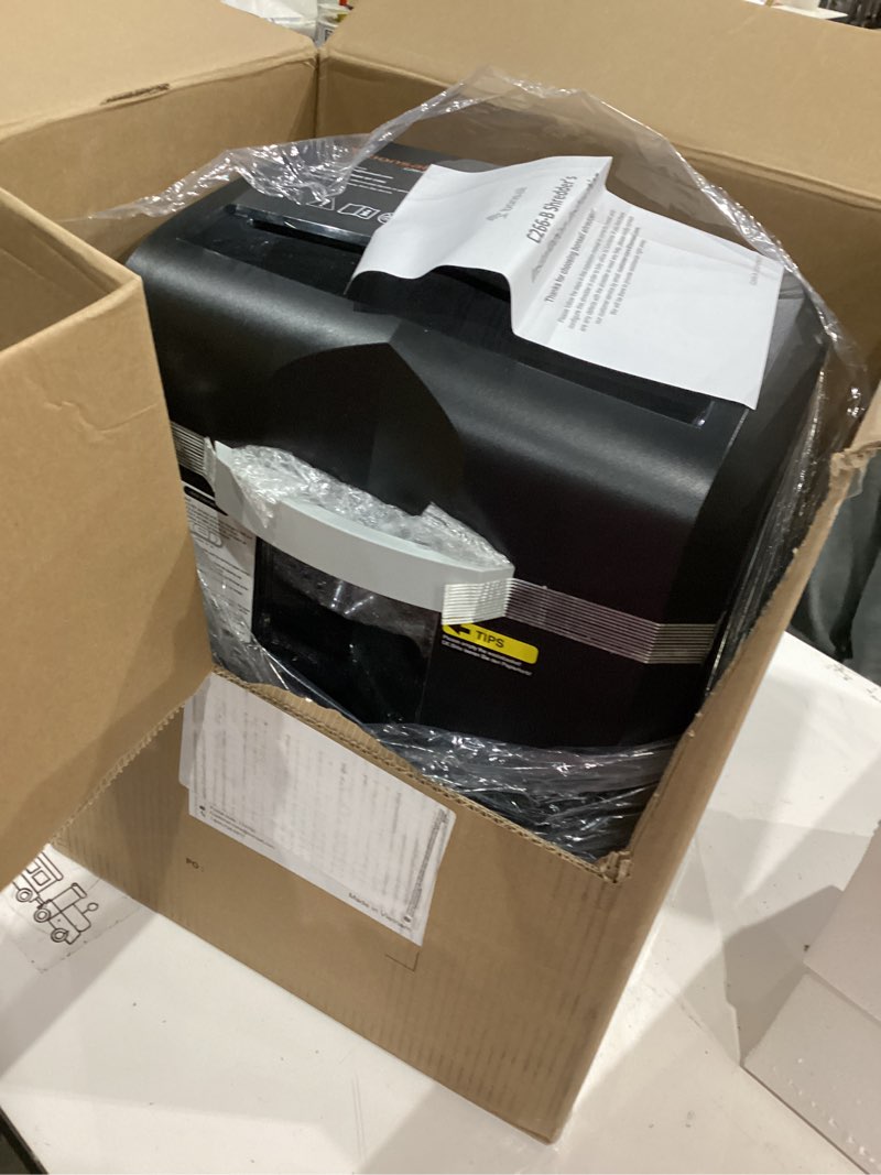 Condition photo showing Good Condition for bonsaii 12-sheet micro cut shredders for home office, 60 minute p-4 security level paper shredder for cd, credit card, mails, staple, clip, with jam-proof system & 4.2 gal pullout bin c266-b 12 sheet-6 0mins