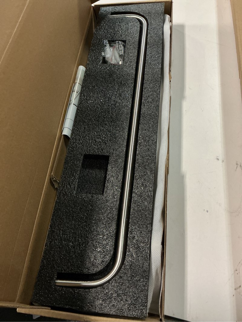 Condition photo showing Good Condition for JQK Bathroom Glass Shelf, Shelf with 19 Inch Towel Bar Tempered Glass Shower Storage 20 by 5 inches, 304 Stainless Steel Matte Black Wall Mount, TGS100L20-PB 20 Inch w/Bar Black