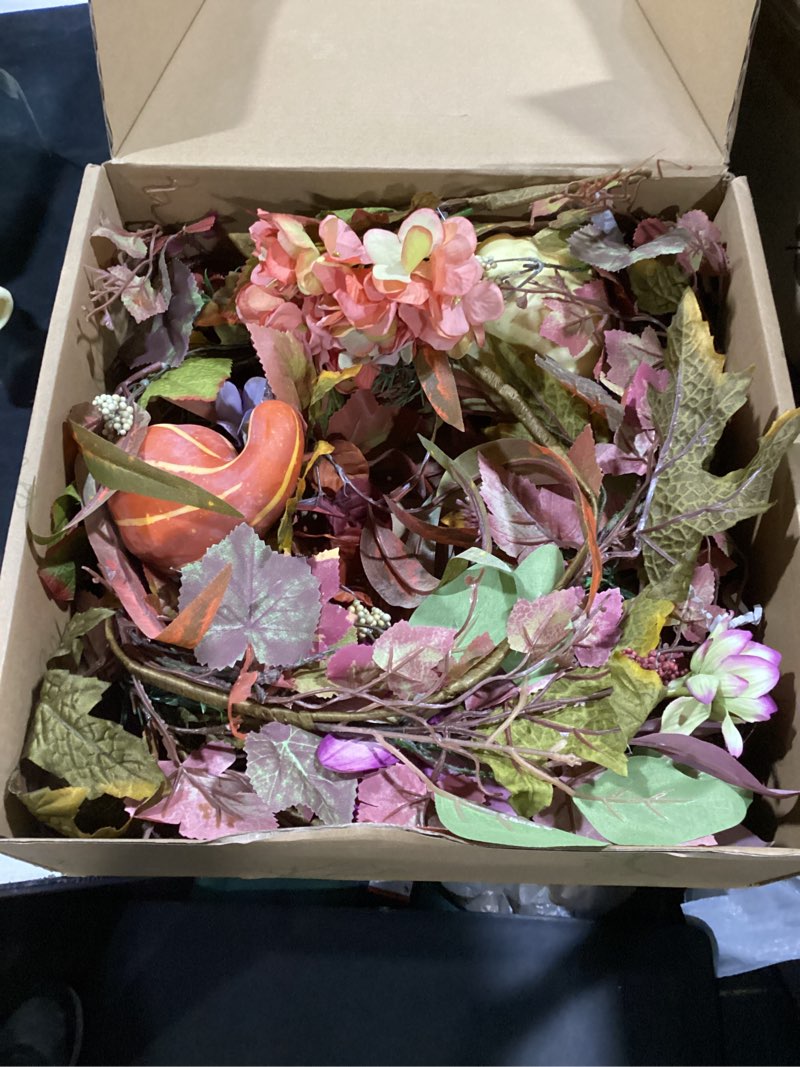 Condition photo showing Good Condition for fall decor fall garland 6ft hydrangea pumpkin garland maple leaf garland with hydrangeas dahlias for porch fireplace decor for autumn thanksgiving farmhouse decor