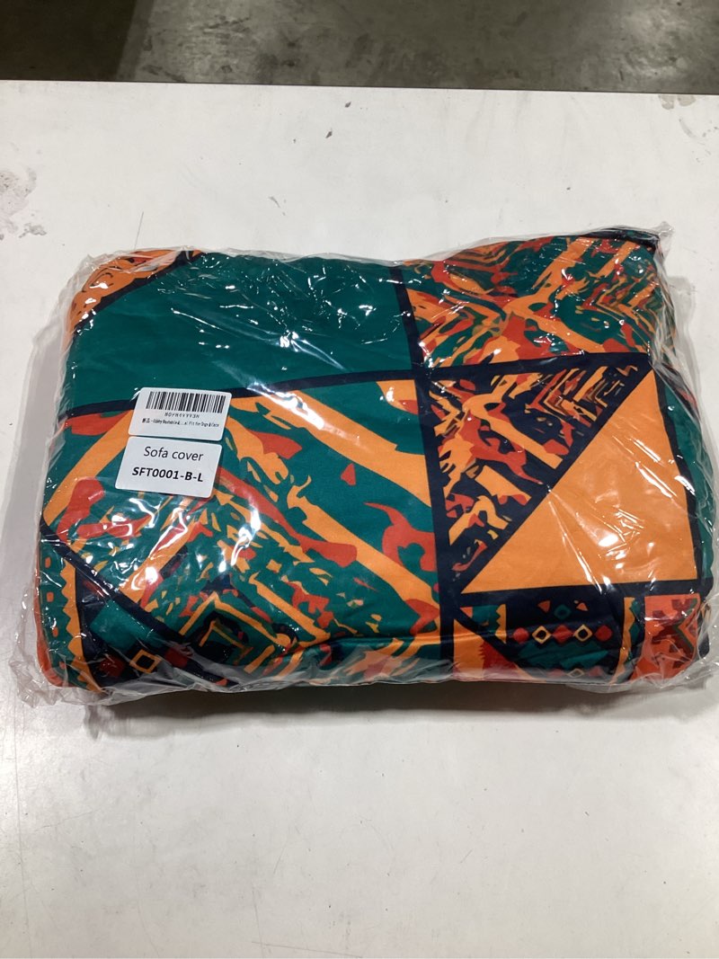 Condition photo showing New/Like New for Stretch Couch Covers for 3 Separate Cushion Couch Sofa - Floral Printed Couch Sofa Cover,Washable Sofa Slipcover,Pet Friendly Furniture Protector with Elastic Bottom, Universal Fit for Home Block Pattern+orange Large