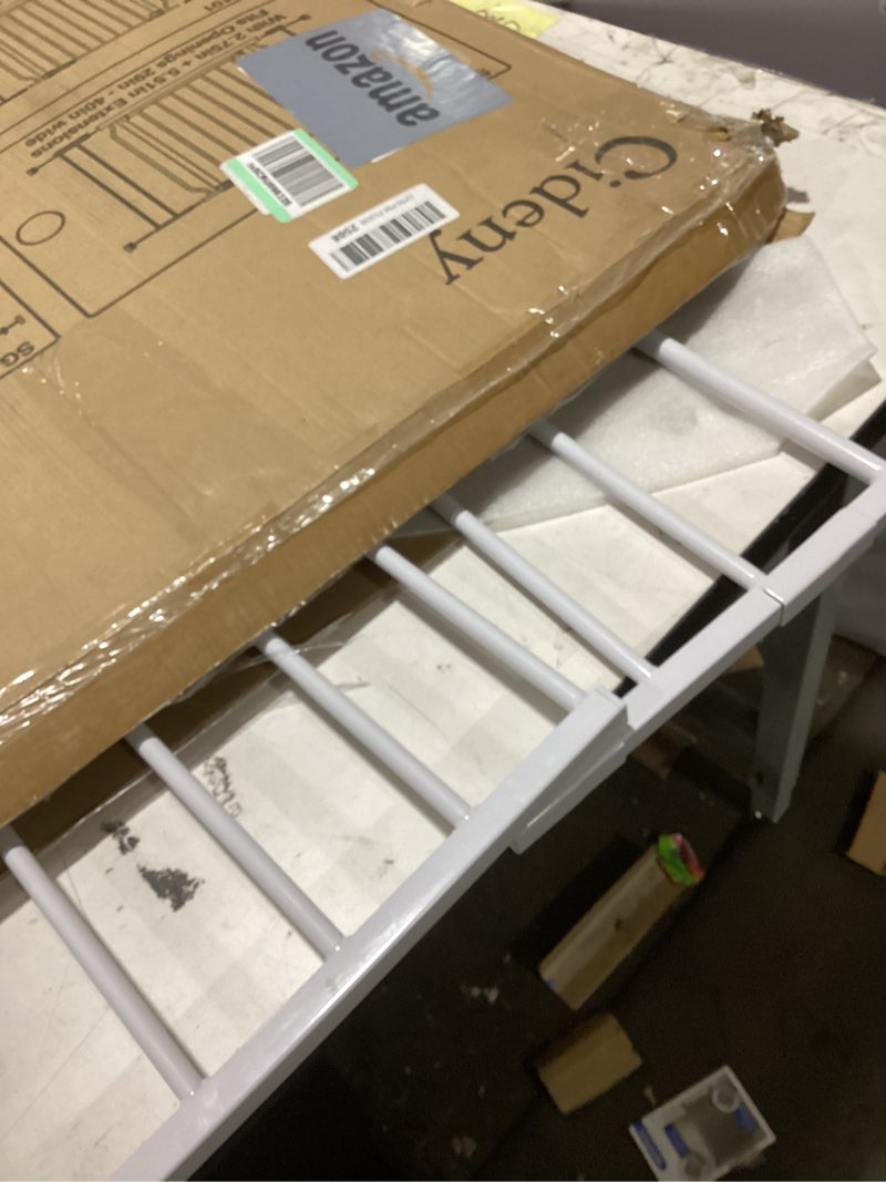 Condition photo showing As Is for 34" extra tall baby gate for stairs, auto close stroller friendly dog gate indoor for doorways, pressure mounted 29"-51" wide baby gate, easy walk through gate for children & pets, white white 29-51"wide, 34"tall
