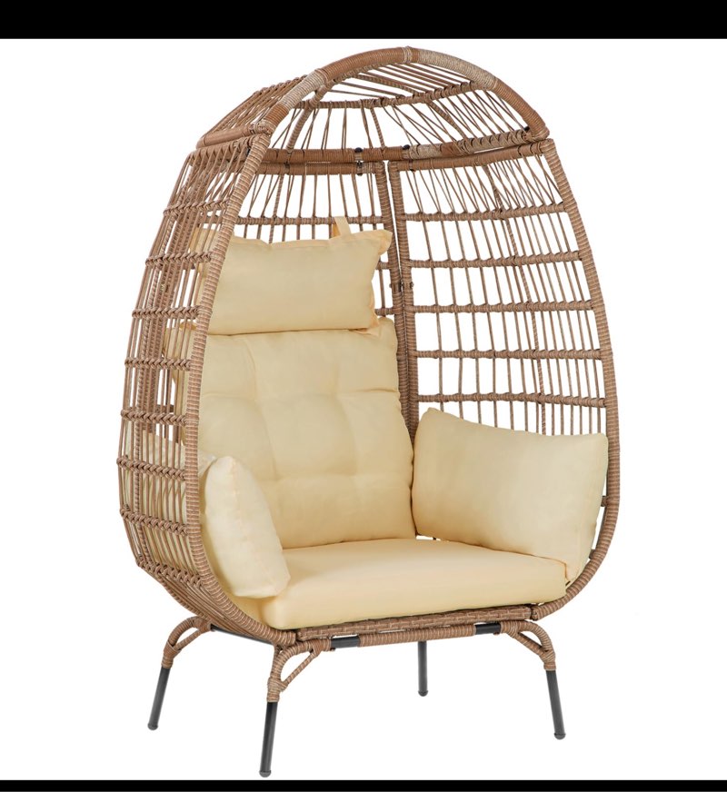 PayLessHere Outdoor Egg Chair Oversized Outdoor Furniture Wicker Chair All Weather PE Rattan Chair 352lbs Capacity with Removable Thick Cushions for Patio Balcony Backyard Garden Indoor, White