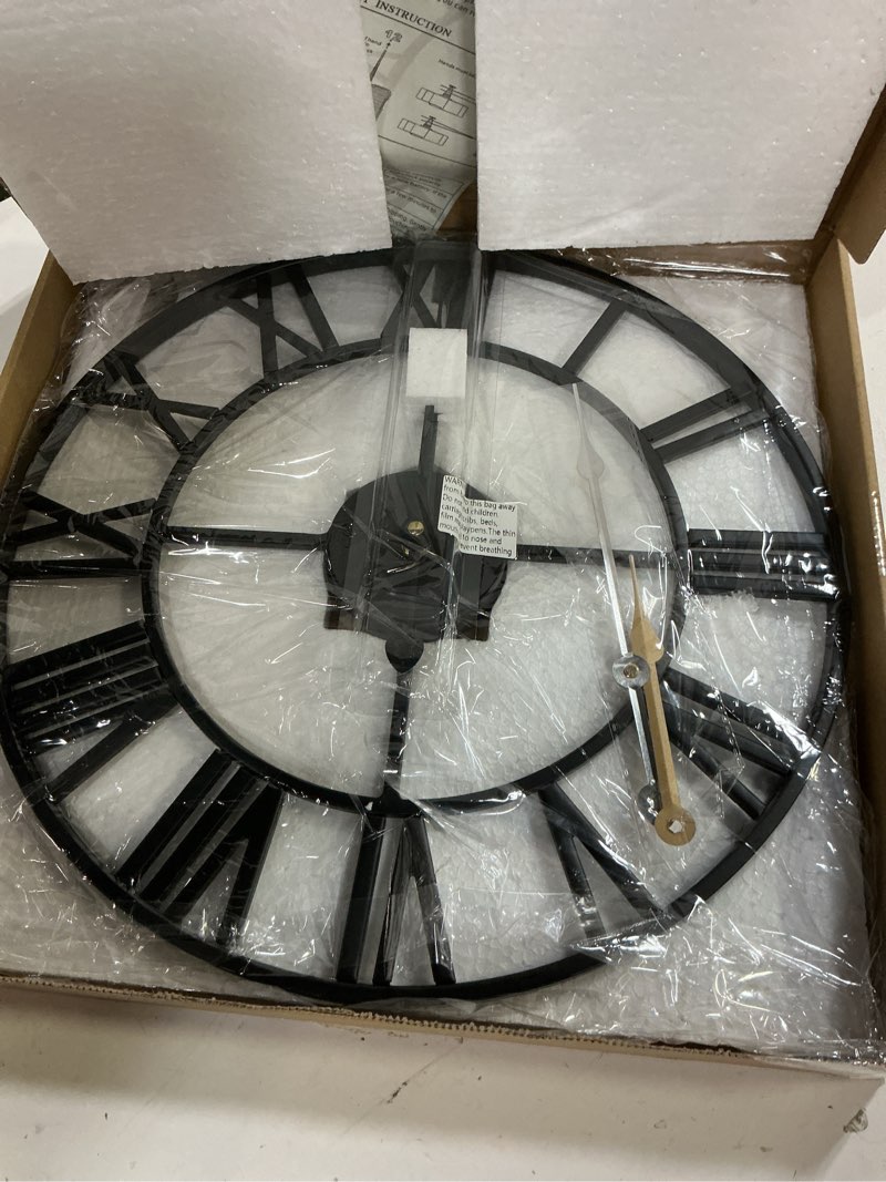 Condition photo showing Good Condition for leike 16" large wall clocks battery operated, round modern silent non-ticking black metal wall clock for living room decor, bedroom kitchen (40cm diameter, black roman number) 16 inch black-roman number