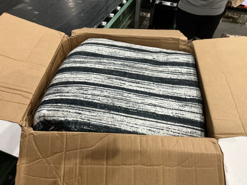 Condition photo showing As Is for garveehome 8x10 washable rug with modern stripe modern non slip low pile black rugs perfect for living room dining room home office bedroom geometric stain resistant indoor carpet, black black/beige 8' x 10' (rectangular)