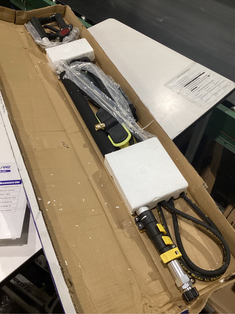 Condition photo showing Good Condition for janz 24 ft pressure washer telescoping wand with power washer extension wands, brush head, gutter cleaner, 7 spray nozzle tips, 2 hose adapters and support belt tw-004