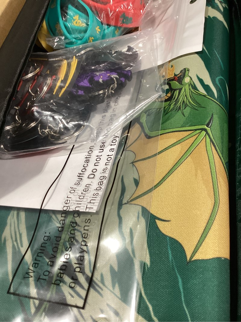 Condition photo showing As Is for lemonroad 109 pcs dragon party favors set birthday supplies includes drawstring bags backpack keychains bracelets stickers straws tags for birthday party favors rewards gifts 109 dragon