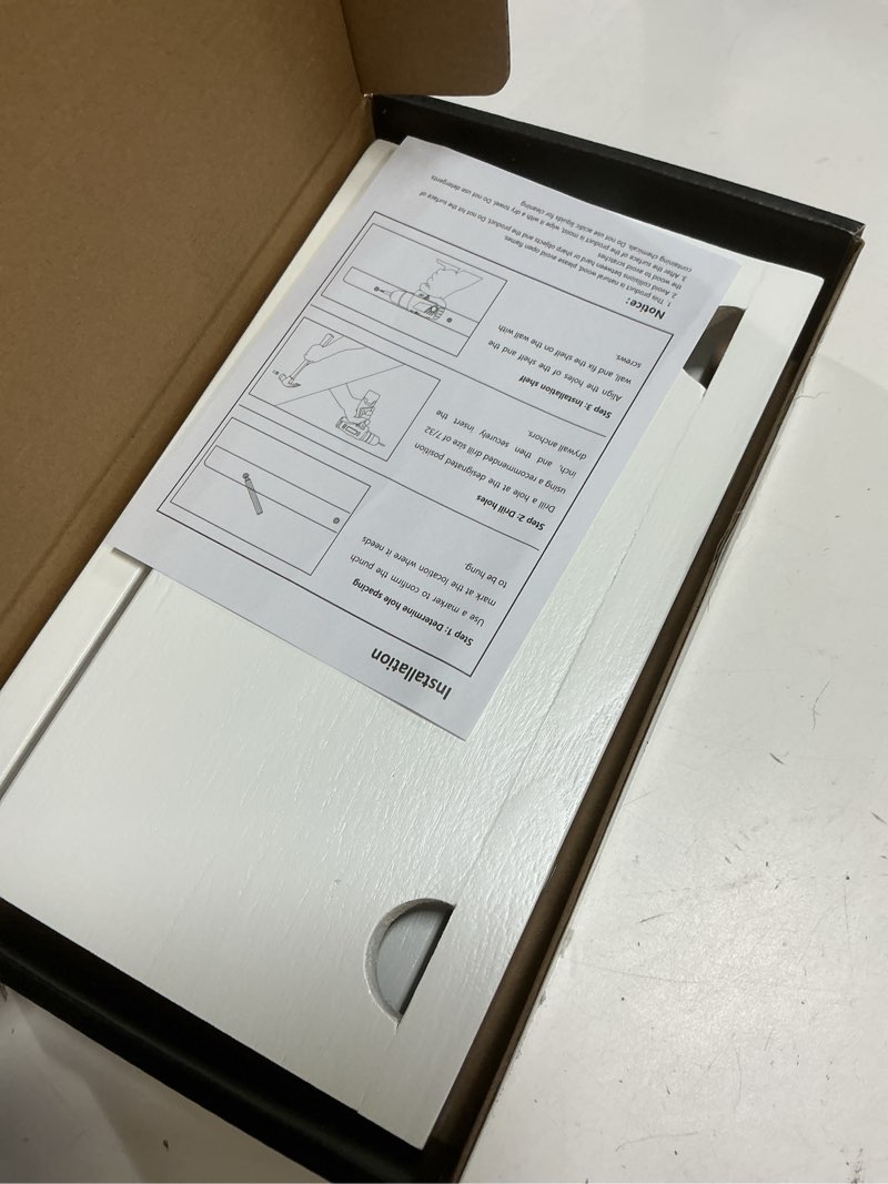 Condition photo showing Good Condition for Small Floating Shelf for Wall,9X5 Inch Wall Mounted Shelf with Cord Hole,Small Display Shelves for Cameras, Webcam, Router,Smart Speaker,Action Figures-2 Pcs(White