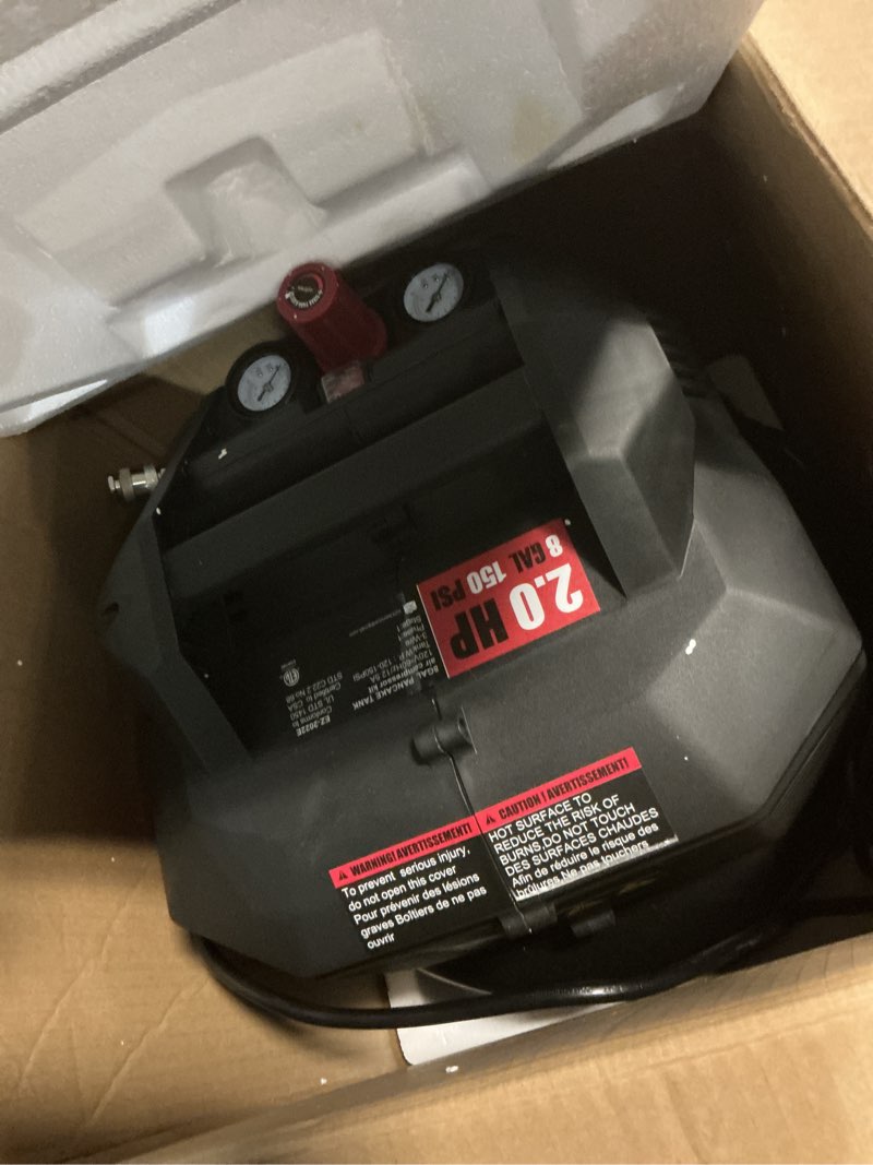 Condition photo showing Good Condition for baotree 8 gallon portable air compressor, max 150psi oil free air compressor tank, 2hp motor 2.8scfm@90 psi,3.8scfm@40psl garage air compressors for car repair, spray painting, woodwork nailing 8gallon