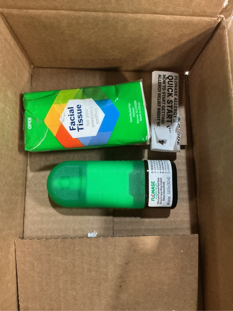 Condition photo showing Good Condition for Flonase Allergy Relief Nasal Spray, 24-Hour Non-Drowsy Multi-Symptom Relief 144 Sprays, Bonus Pack of Tissues 1 Count (Pack of 1)
