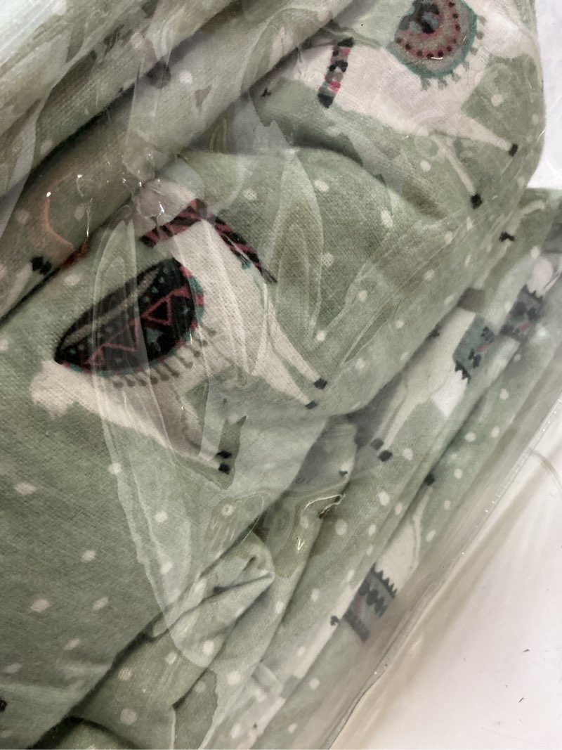 Condition photo showing Good Condition for true north by sleep philosophy flannel sheets queen size, cozy 100% cotton flannel bed sheets, ultra soft cute sheet set, novelty print themed cold weather warm bedding set, seafoam llama 4 piece seafoam llama queen