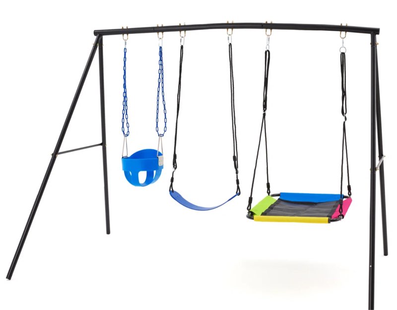 Swing Sets For Backyard, Heavy Duty Metal A-frame Swing, 440lbs Capacity With Saucer Swing, Belt Swing, Baby Swing – 3 Seat Outdoor Playground Swing Set For Kids, Toddler Swing Set Outdoor