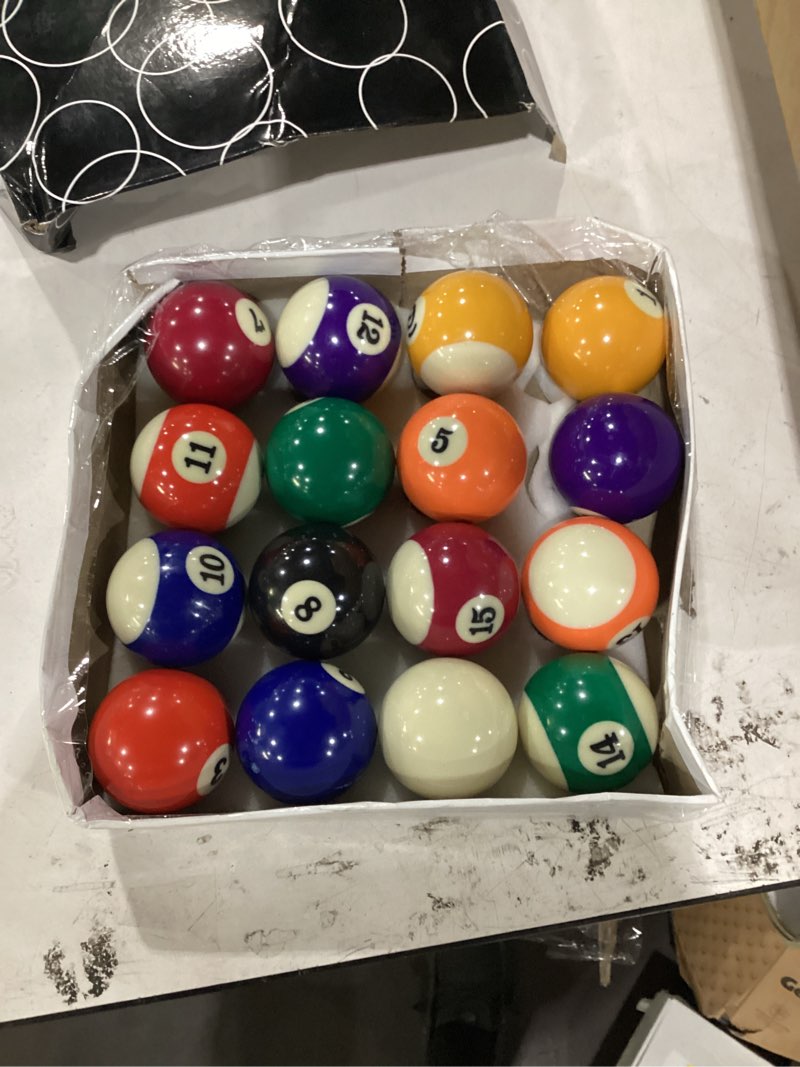 Condition photo showing As Is for 2-1/4" pool balls billiard set - 16 resin balls, regulation size & weight, complete pool table balls set for replacement, pool table accessories & billiards pool accessories