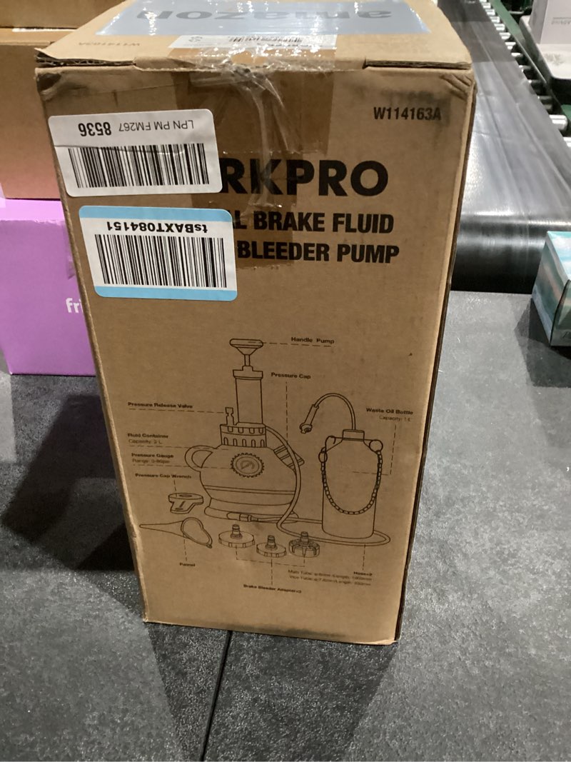 Condition photo showing New/Like New for WORKPRO 2L Manual Brake Bleeder Kit, One Person Brake Fluid Vacuum Pump with 1L Brake Bleeder Bottle, 3 Master Cylinder Adapters & Funnel, Professional Brake Bleeding Tool for Most Vehicles