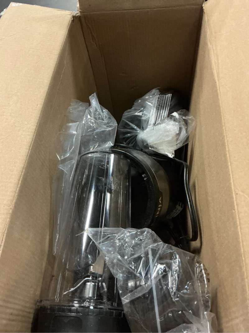 Condition photo showing As Is for ninja nutri-plus personal blender | compact push to blend | make frozen drinks, smoothies, sauces & more | with (3) 20 oz. to-go cups, (2) spout-lids & (1) storage-lid | 900 peak watt | silver | bn301
