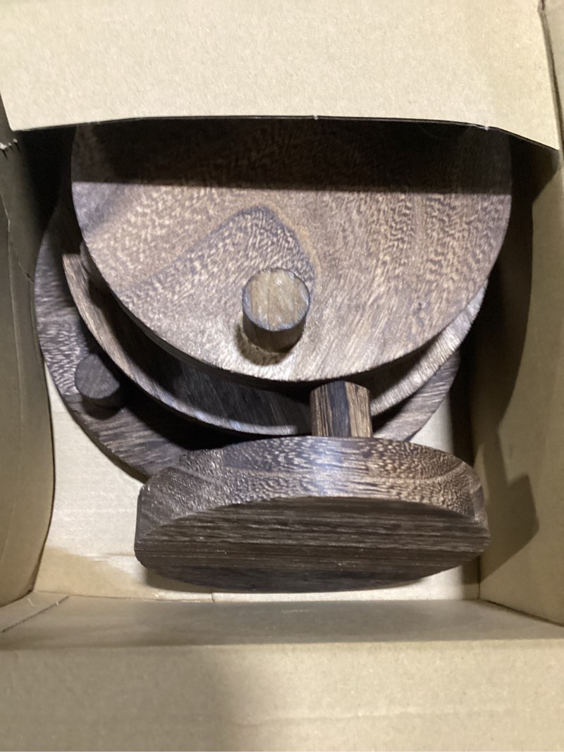 Condition photo showing Good Condition for geetery 4 pcs wooden risers for display wood pedestal stand mini tray stand round wooden pedestal holder rustic riser for decor tiered tray decor home kitchen, 5/6/7/8 inch(brown)