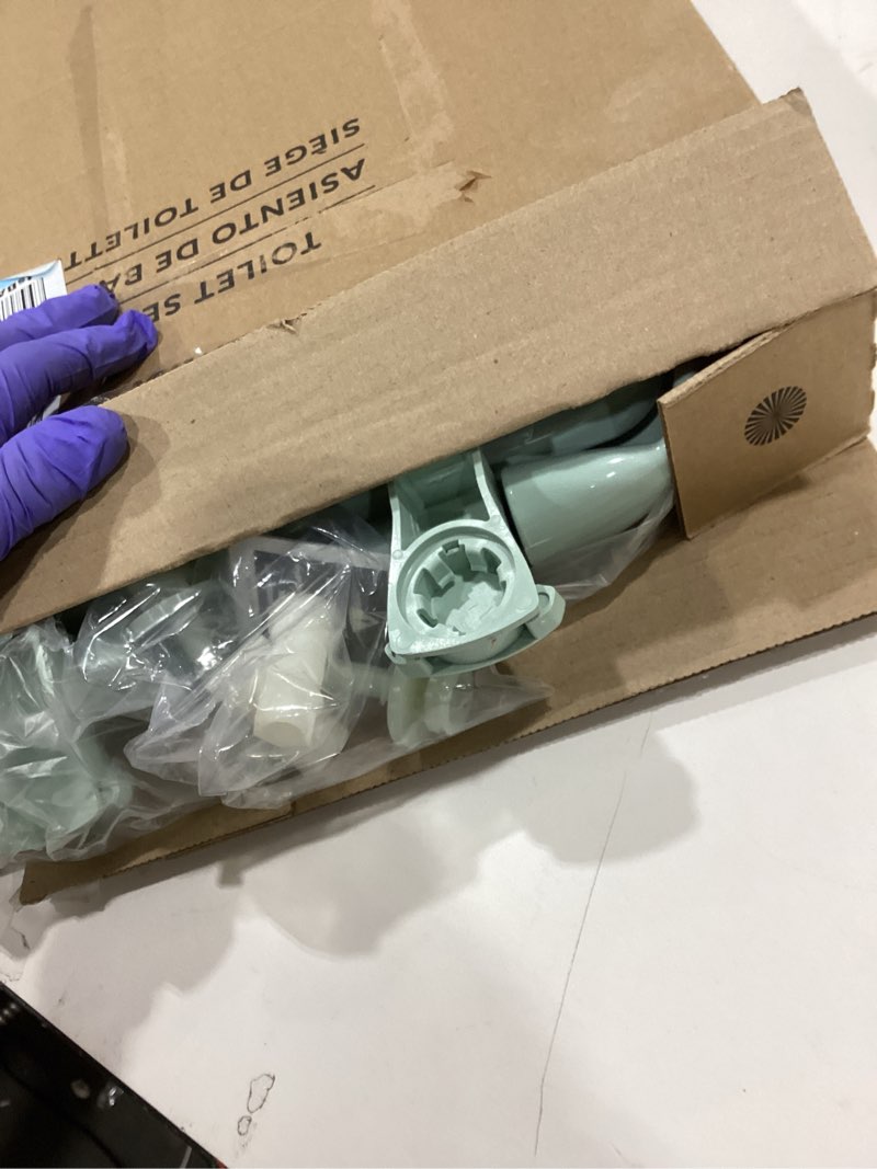 Condition photo showing As Is for Bemis Classic Colors Slow Close Toilet Seat, Easy Clean Hinges and Durable Plastic Seat, Made in USA, Elongated, Seafoam Elongated Seafoam