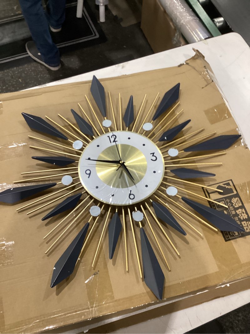 Condition photo showing As Is for ergocar wall clock, stylish and simple large decorative kitchen wall clock, no tick silent modern metal wall clock, suitable for living room, office time wall clock